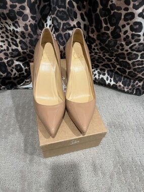 Christian Louboutin Nude Patent Pointed Toe Stiletto Pumps